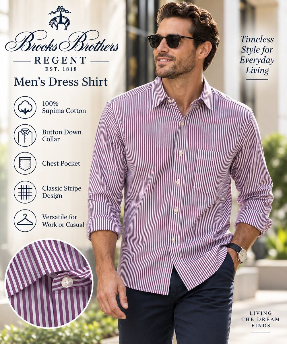 Brooks Brothers Regent Men’s 16 34 Purple White Stripe Supima Cotton Dress Shirt